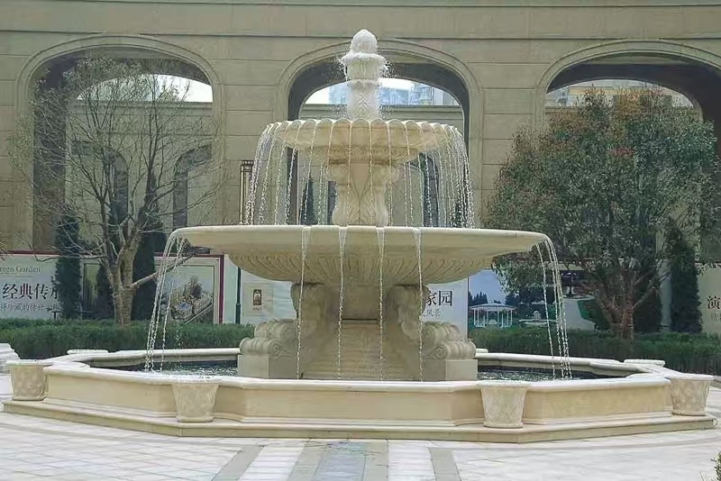 赤峰 黄金麻花岗岩异型加工——户外庭院石雕流水喷泉